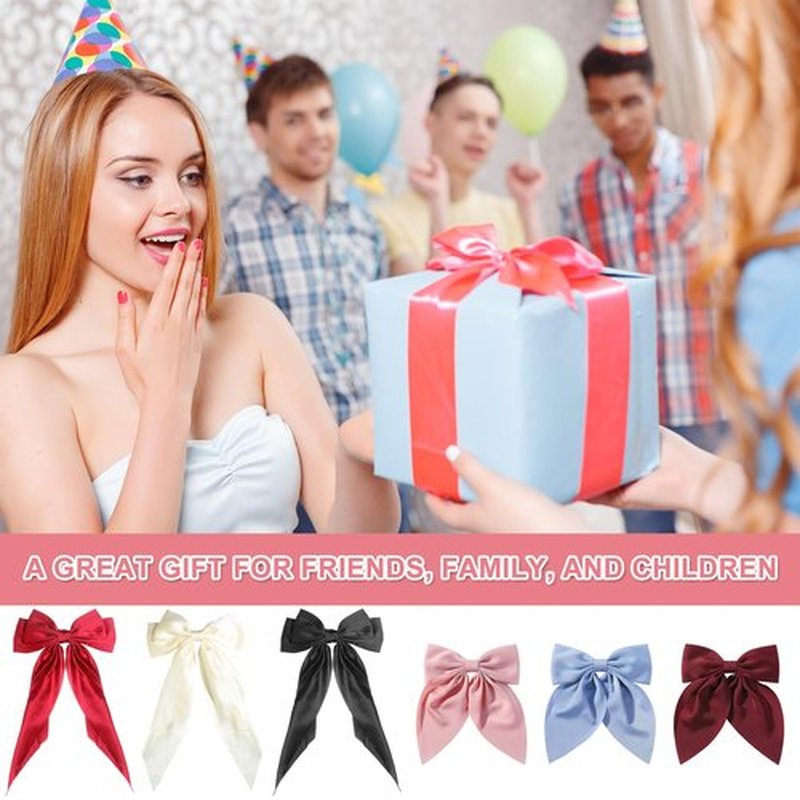 Adorn Yourself with 6Pcs Hair Bows for Women - Stunning Silky Satin Hair Bows and Cute Bow Clips for Girls, Must-Have Hair Accessories Gifts
