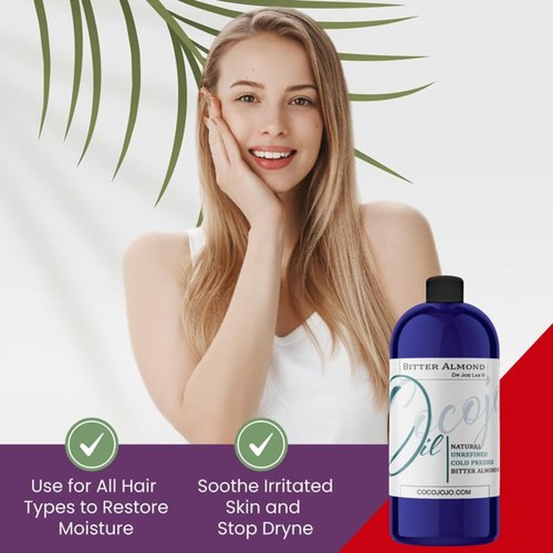 Dr Joe Lab Bitter Almond Oil - 32 oz - Pure Unrefined Cold Pressed Extra Virgin Non GMO All Natural, Vegan Bulk Carrier Oil Perfect for Body Hair Face Skin Nails Facial Hair DIY Cosmetics