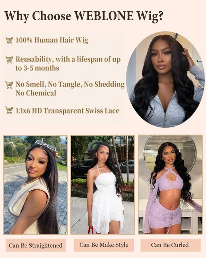 28 Inch 13x6 Body Wave Lace Front Wigs Human Hair 200% Density 12A Real Skinlike HD Lace Black Human Hair Wig Pre Plucked with Baby Hair for Women Soft Last 9-12 Months Suitable for Your Daily Life