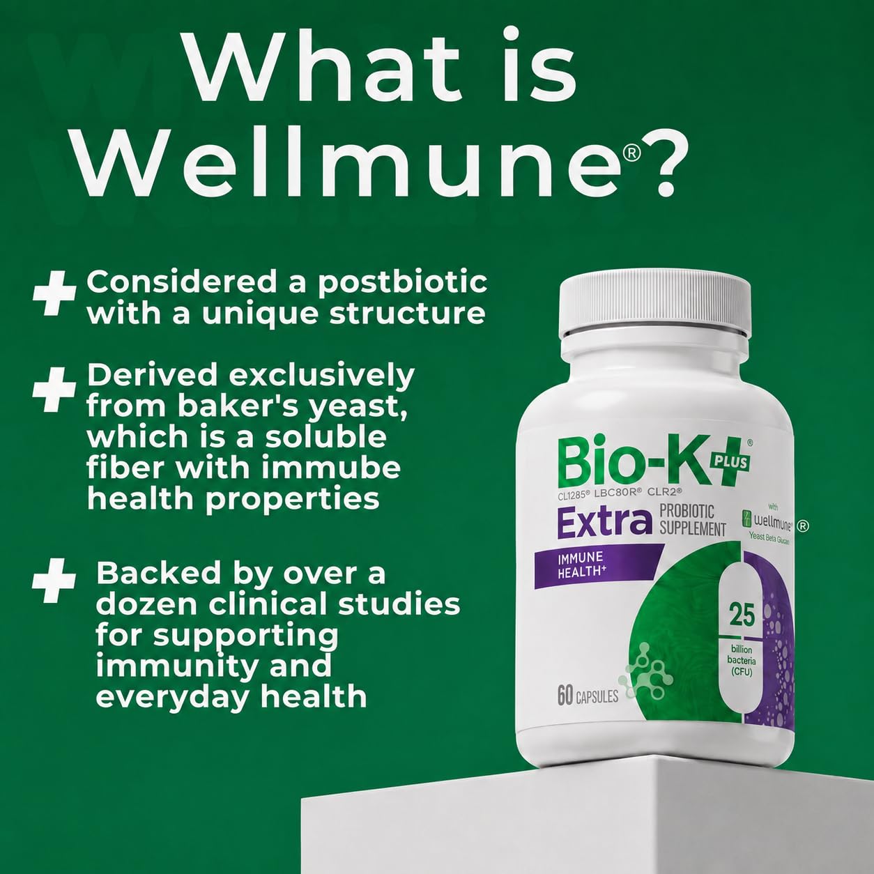 Bio K+ Probitotic for Immune Health with Wellmune® Delayed Release Probiotic Supplement Immune & Digestive System, 25 Billion CFU, Vegan, Shelf-Stable – 60 Capsules
