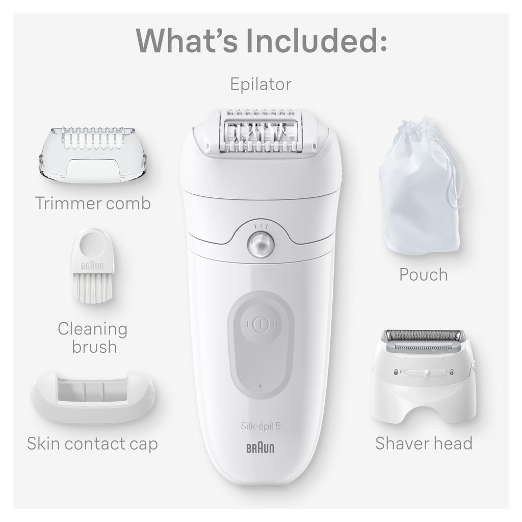 Braun Silk-épil 5 Epilator, Hair Removal Device, Women Shaver & Trimmer, Wet and Dry, Includes Shaver Head and Trimmer Comb, SE5-041, Grey