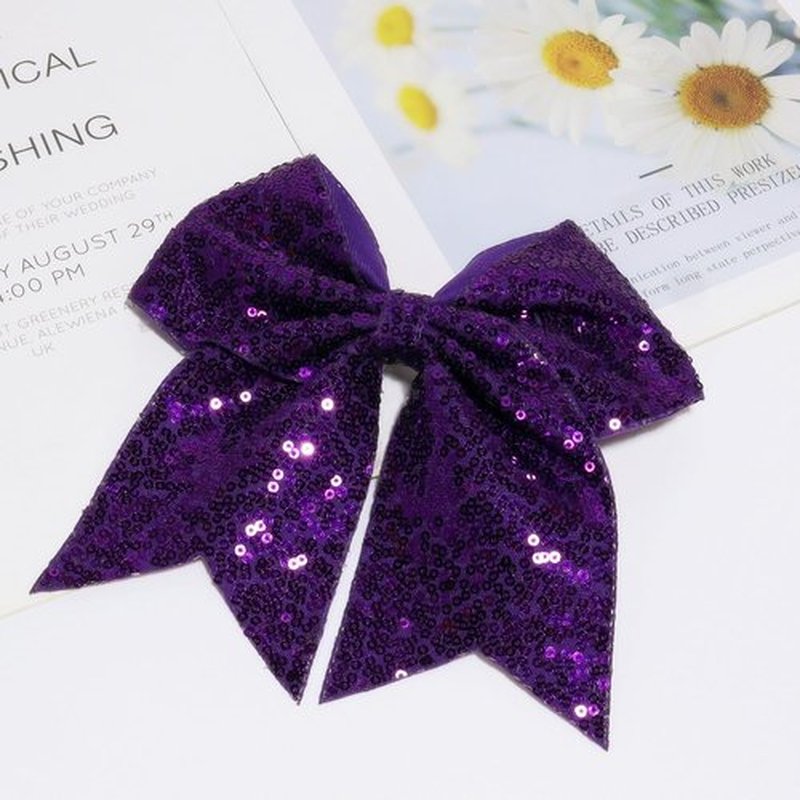 JOYRUBY 7 Inch Large Sequin Hair Bow Clips, Glitter Cheer Dark Purple Bow Hair Clip, Big Bows for Hair Clip Hair Accessories for Teens Girls Party Sports Women Cheerleading (Dark Purple)