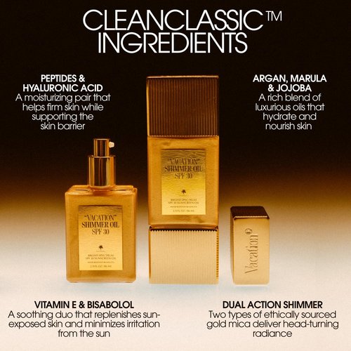 "VACATION" Shimmer Oil SPF 30 by Vacation, Shimmering Body Sunscreen, Water-Resistant, Enhances All Skin Tones, Dermatologist-Tested, Vegan, Travel Size, 2.9 Fl. Oz.