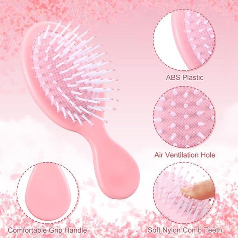 Meanplan 6 Pcs Mini Hair Brush Bulk with Bow Travel Detangling Brush Pink Coquette Small Hairbrush for Dry and Wet Hair Women Gift for Christmas Stocking Stuffers Party Favors(Pink)