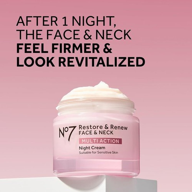 No7 Restore & Renew Night Cream - Collagen Peptide Anti-Aging Formula for Face & Neck | Hydrating & Fragrance-Free (50ml)