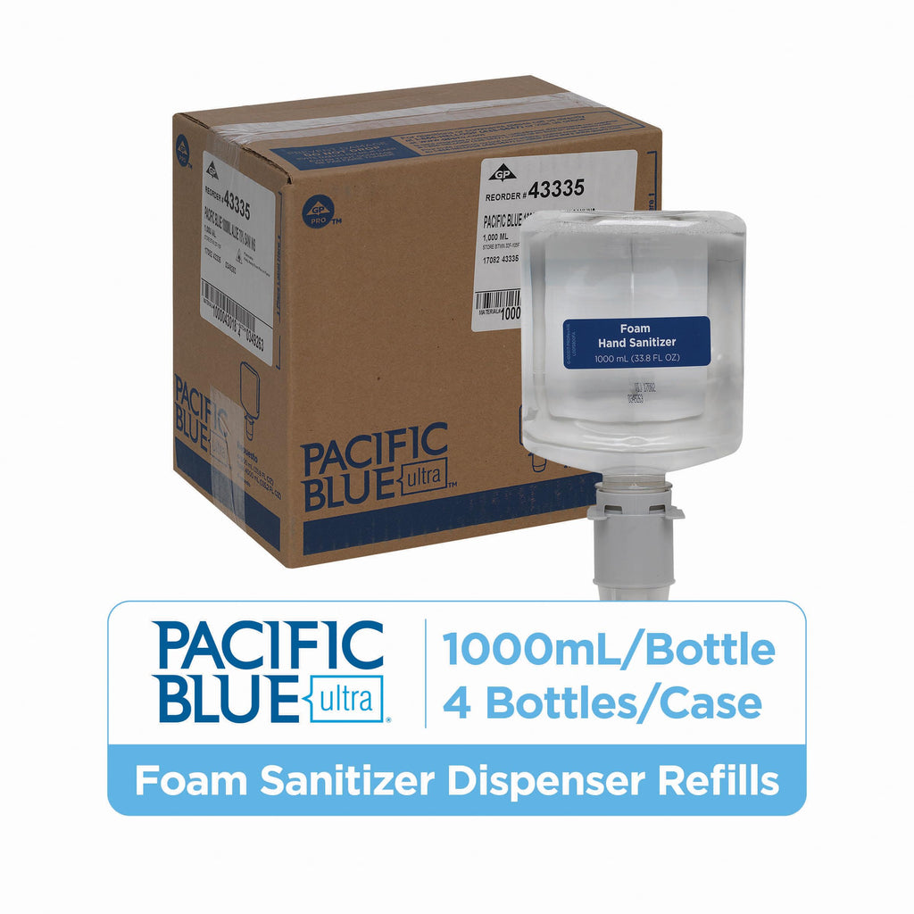 Georgia-Pacific (43335 Pacific Blue Ultra Foam Hand Sanitizer Refill for Pacific Blue Ultra Manual Dispensers, Dye and Fragrance-Free, 33.8 FL OZ, 4 Refills Per Case