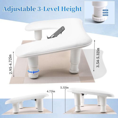 Big Adjustable Nail Arm Rest for Nails Tech with Rotating Phone Holder, U-Shaped Manicure Hand Rest, PU Leather Hand Stand with Pad for Nail Salon, Nail Tech, and DIY(White)