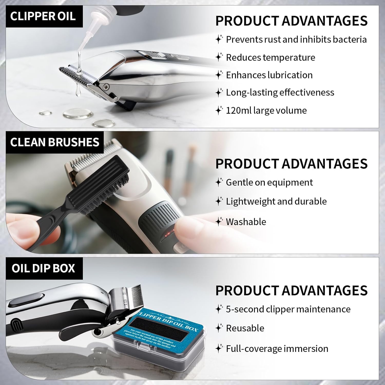 2PCS Premium Hair Clipper Blade Lubricating Oil for Clippers, with Oil Dip Box and Barber Clipper Brush
