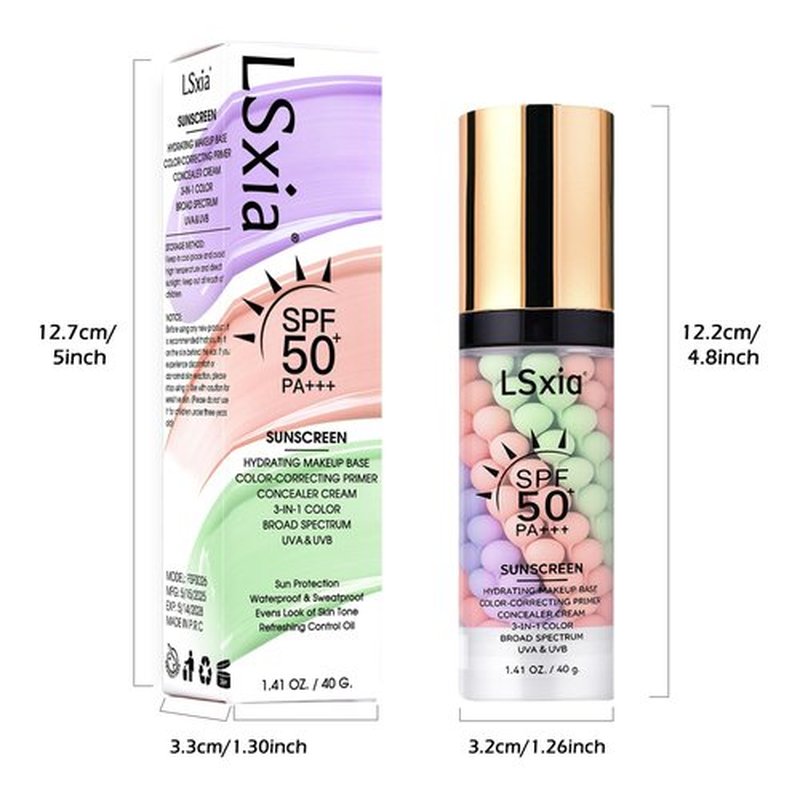 3 In 1 Primer for Face Before Makeup, SPF 50, Tinted Moisturizer Sunscreen Isolation Cream, One Step Color Corrector Makeup Primer, Color Correcting Concealer Oil Control, Base de Maquillaje, #01+#02