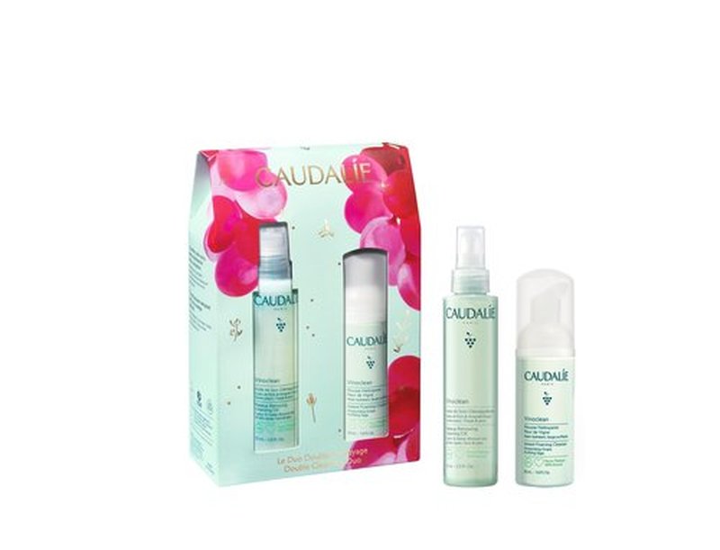 Caudalie Vinoclean Duo Gift Set, Makeup Removing Cleansing Oil 75 mL and Instant Foaming Cleanser 50 mL