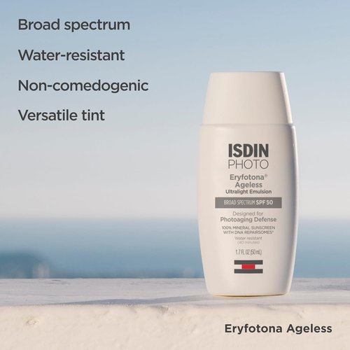 ISDIN Eryfotona Ageless Tinted Mineral Sunscreen SPF 50 - Anti-Aging Protection with Zinc Oxide & Vitamin E, Universal Tint