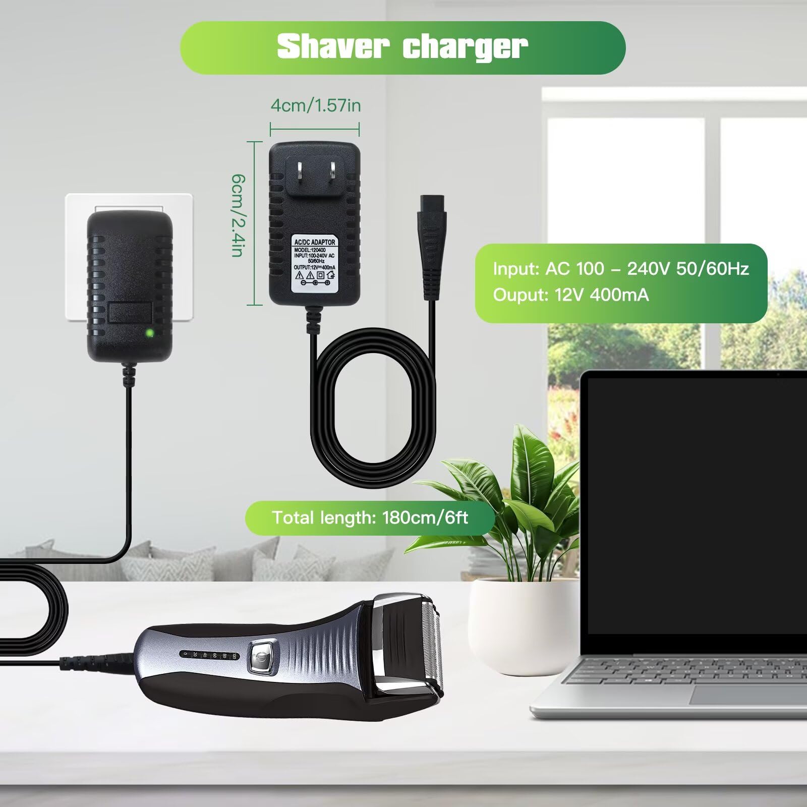 WELURE Charger Replacement for Remington Shaver Electric Razor Power Cord Adapter Fits Models MS3-4500, MS3-4700, MS5120, MS-5200 (1.5m)