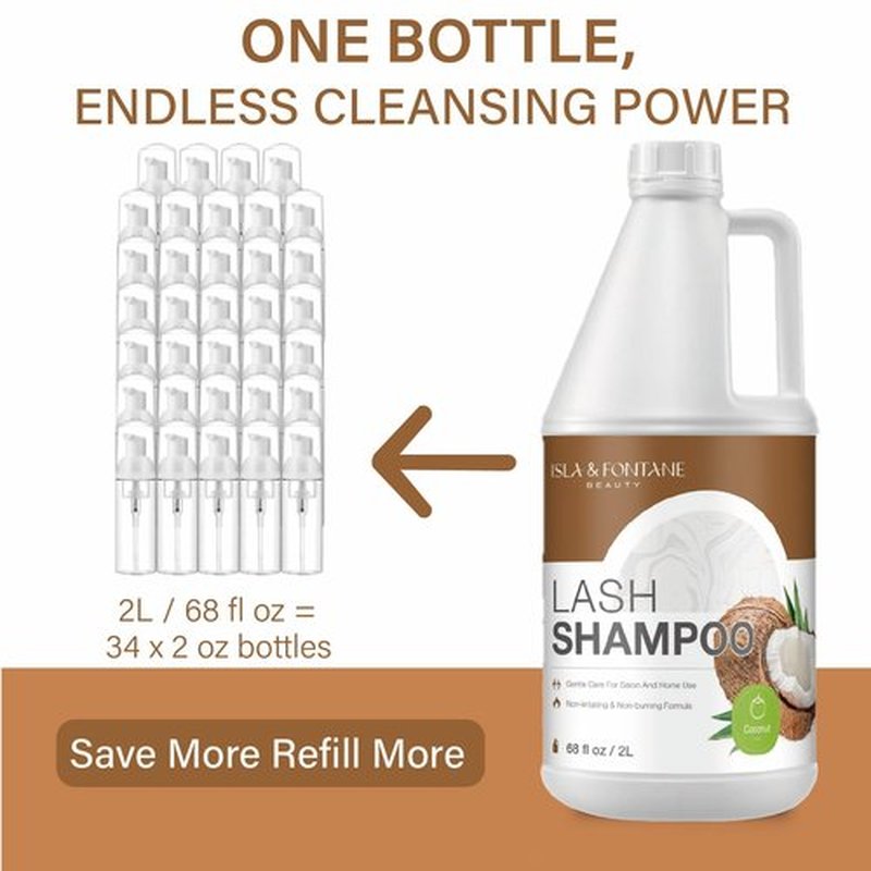 Isla & Fontane Lash Shampoo Bulk – Multi-Scent Series – 68 fl oz / 2L | Gentle Eyelash Cleanser Bulk for Lash Extensions | Non-Irritating | Professional Lash Bath Foam For Salon And Home Use (Coconut)