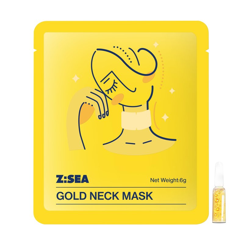 Z:SEA Collagen Cream Neck Mask & 98% Real Gold Serum Set – 2-Step Anti-Aging for Crepey Skin & Tech Neck, Firming, Lifting, Brightening, Hydrating, Smooth Fine Lines, 11 Peptides, Hyaluronic Acid, 5Ct