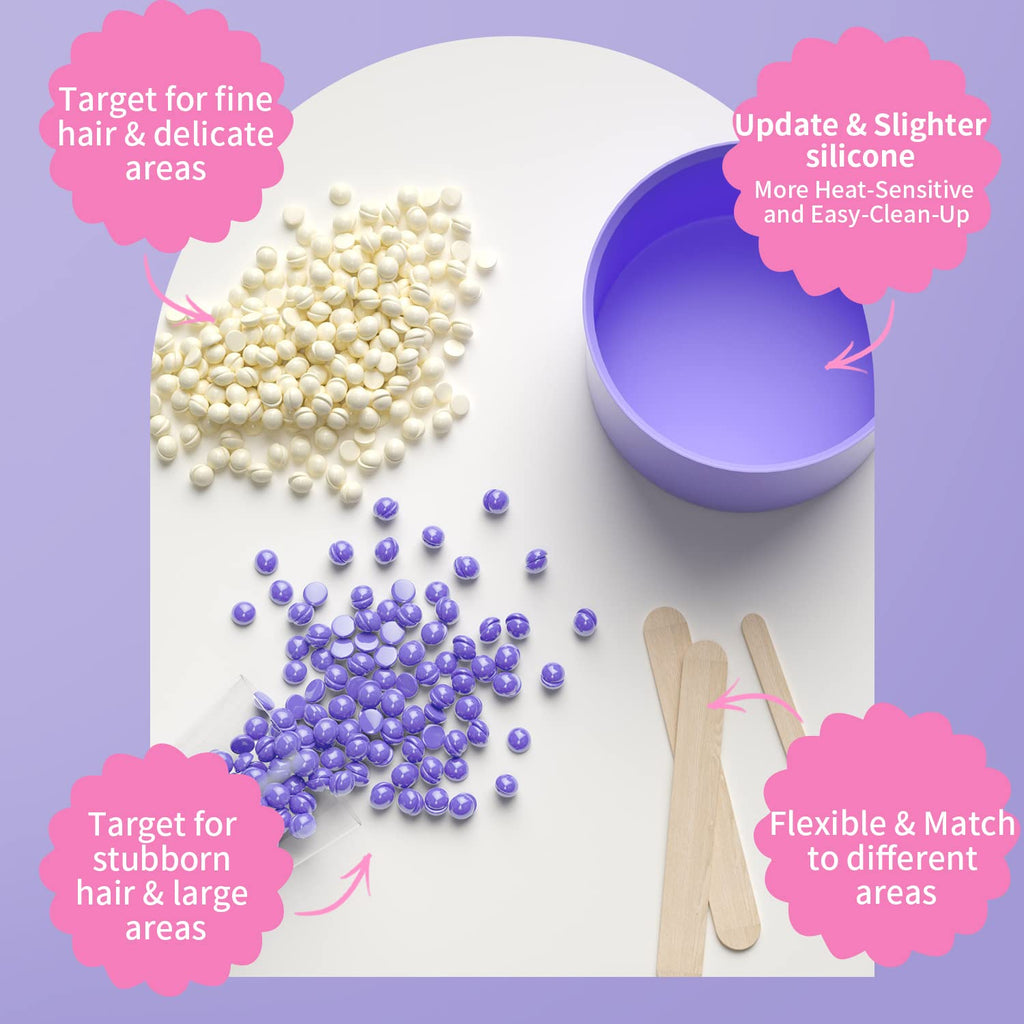 Waxing Kit,Wax Warmer for Hair Removal with Adjustable Temperature Dial.Mallowwax Wax Machine for Full Body Hair Removal Sensitive Skin with 14.1oz Wax Beads and A Reusable Silicone Wax Pot