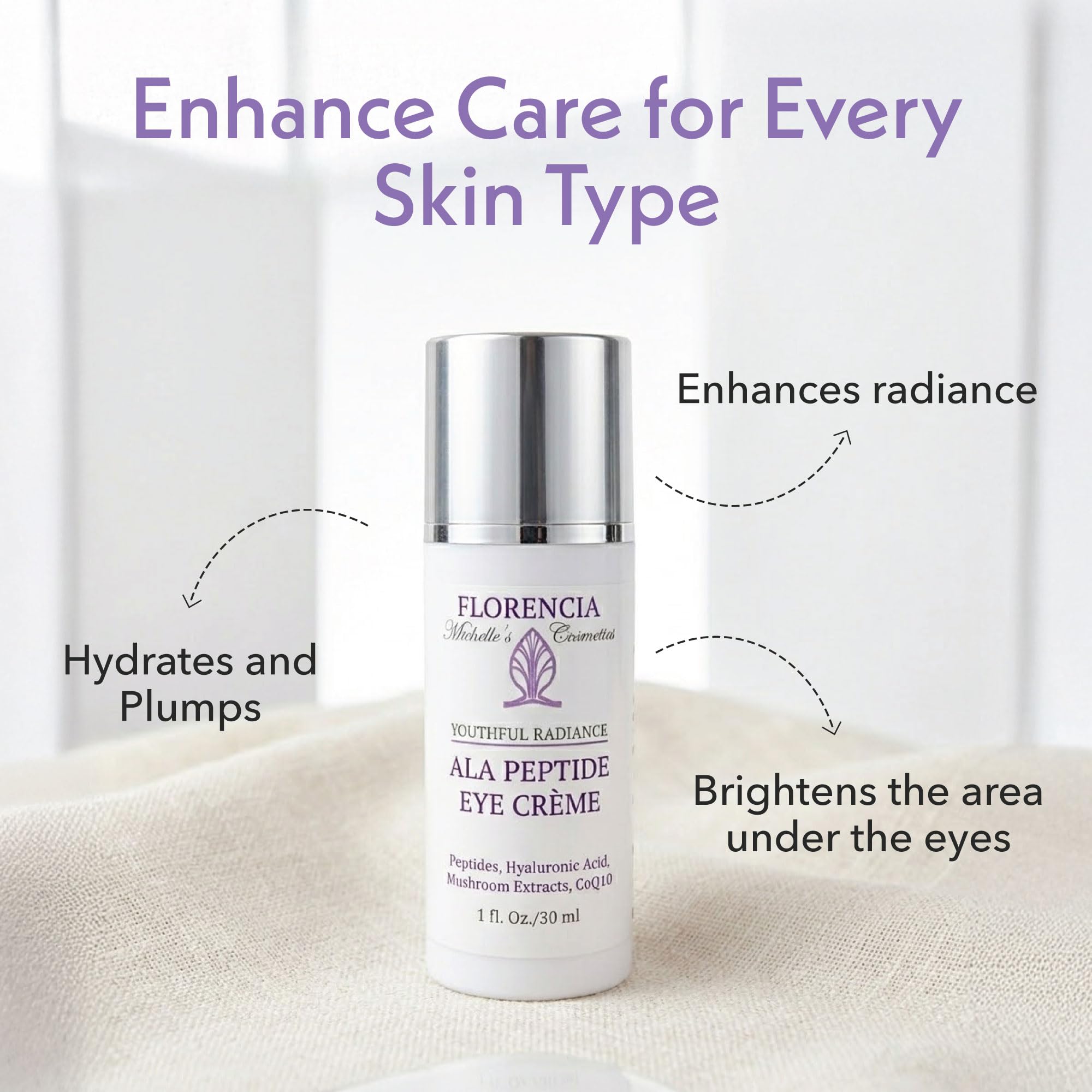 Florencia ALA Peptide Eye Cream – Soothing, Hydrating, Brightening, Nourishing Under Eye Moisturizer to Reduce Fine Lines, Dark Circles with Peptides, Hyaluronic Acid & Alpha Lipoic Acid – 1 Oz