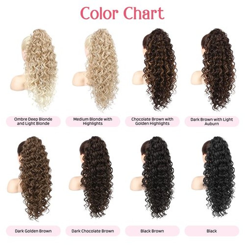 HOOJIH Ponytail Extension, Clip in Ponytail 24 Inch Hair Extension Curly Wavy Ponytail Fluffy Soft Synthetic Fiber Hair Pieces for Women - Dark Brown with Light Auburn