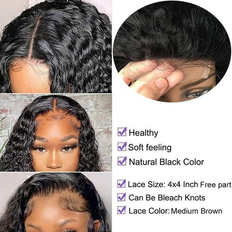 4x4 Transparent Hd Lace Closure Water Wave Invisible Ultra-Thin 4x4 Closure Brazilian Raw Virgin Human Hair Pre Plucked Natural Black (4x4 Lace Closure, 10 Inch)