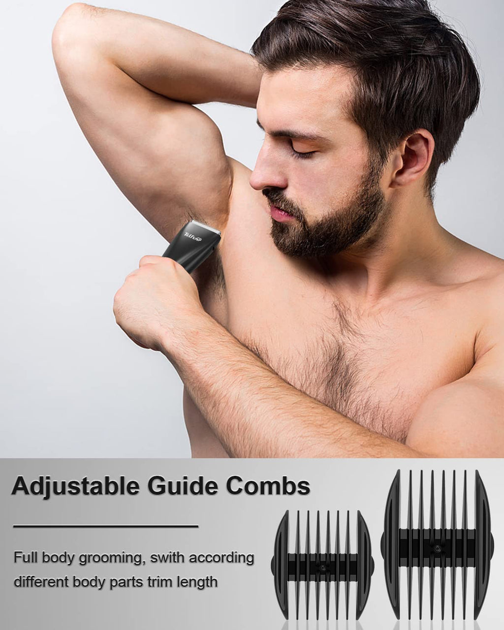 Telfun Body Trimmer for Men, Ball Trimmer & Shaver, Upgrade Electric Groin Hair Trimmer with Dock 2 Ways Charging, Replaceable Ceramic Blade Heads, Waterproof & Wet/Dry Clippers Male Electric Razor