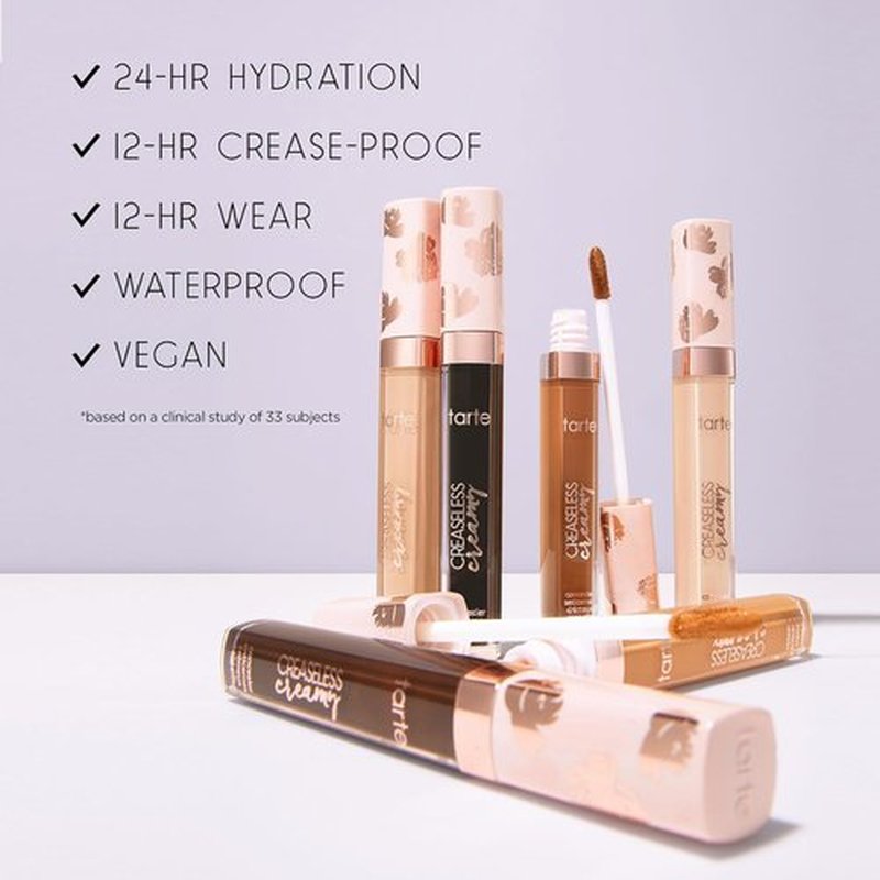 Tarte Creaseless Creamy Full-Coverage Concealer - Waterproof, Hydrating Formula with Vitamin E & Niacinamide for Dark Circles & Blemishes