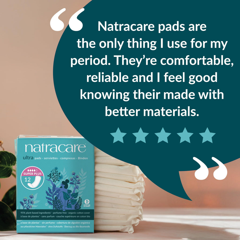 Natracare Slim Fitting Ultra Pads with Wings, Long, Made with Certified Organic Cotton, Ecologically Certified Cellulose Pulp and Plant Starch (1 Pack, 10 Pads Total)