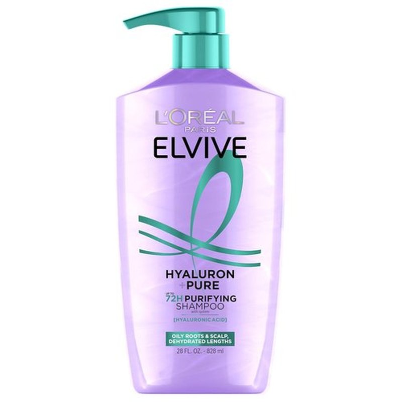 L'Oreal Paris Elvive Hyaluron + Pure 72H Shampoo - Clarifying Formula for Oily Hair, 28 Fl Oz