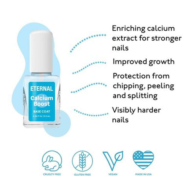 Eternal Calcium Gel Nail Builder - 13.5mL Base Coat Nail Polish | Clear Nail Polish for Nail Care & Nail Strengthener for Thin Nails and Growth | Fast Dry Nail Hardener & Nail Growth Treatment, 1 Unit