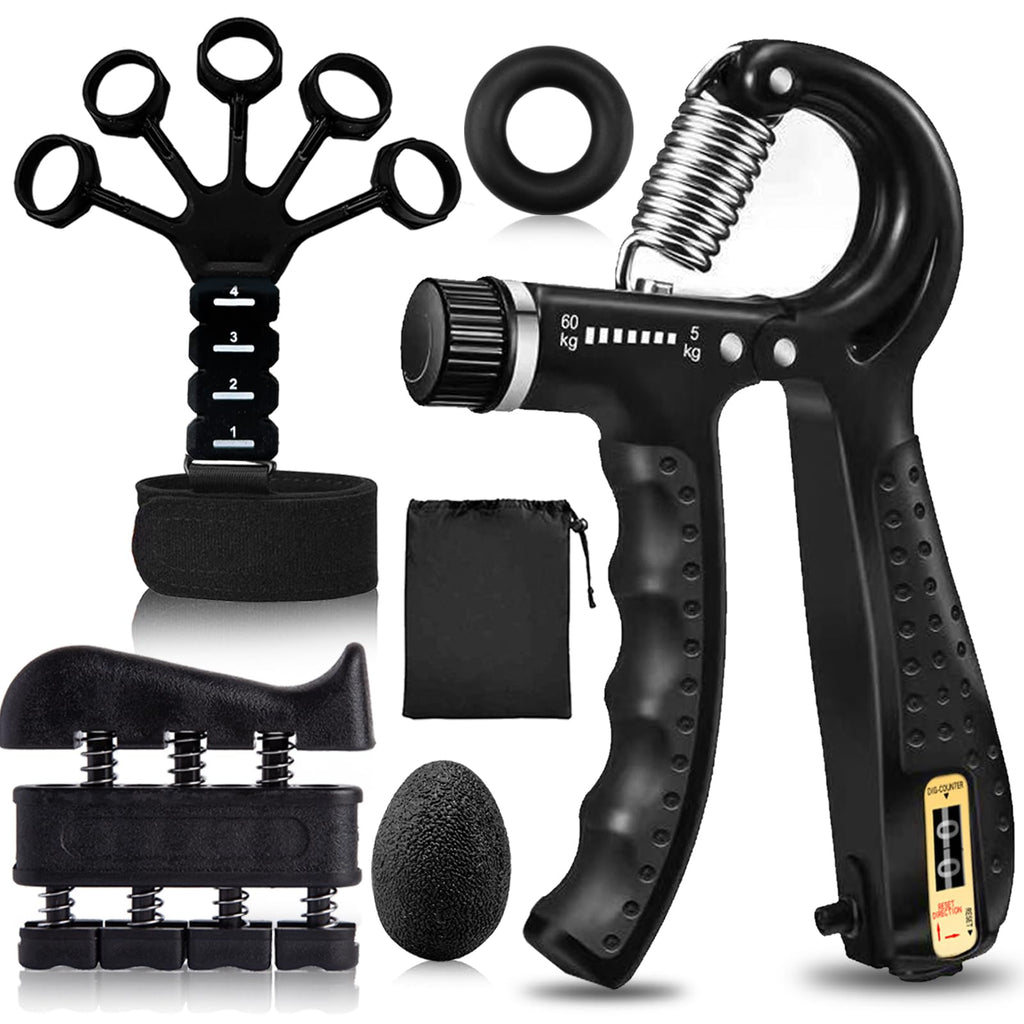 Grip Trainers, Including Forearm Strengtheners, Finger Trainers, Mechanical Counting Grips, Grip Balls, Hand Grippers, Strengthening Devices for Strength Training, Grip Improvement and Hand Exercises (5-Pack)