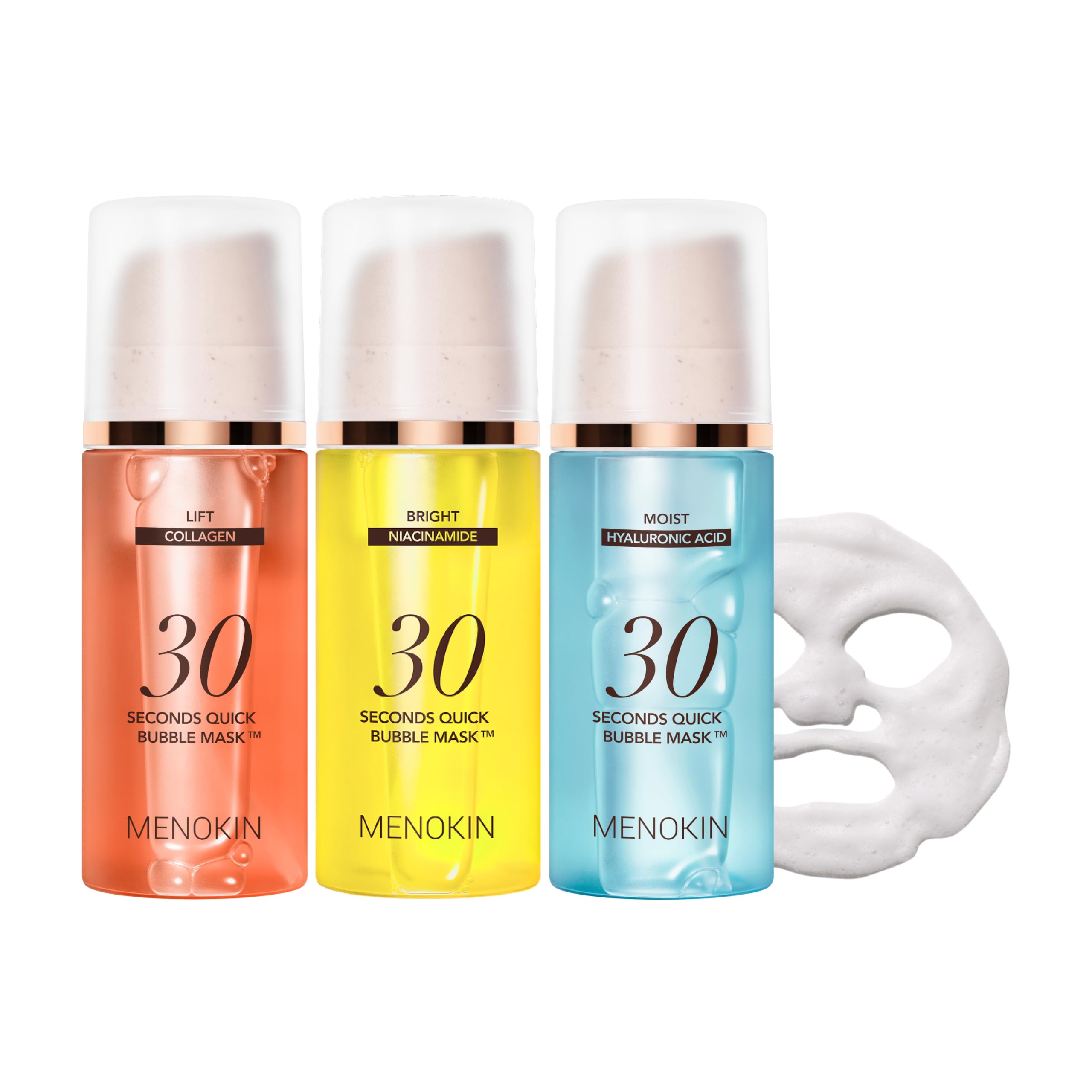 MENOKIN Korean Face Mask 3sets [30 seconds Quick Bubble Mask] (Collagen, Brightening, Moisturizing), Hydration improvement, Radiance-boosting, Easy-to Use, Glass Skin, 3.21 fl.oz