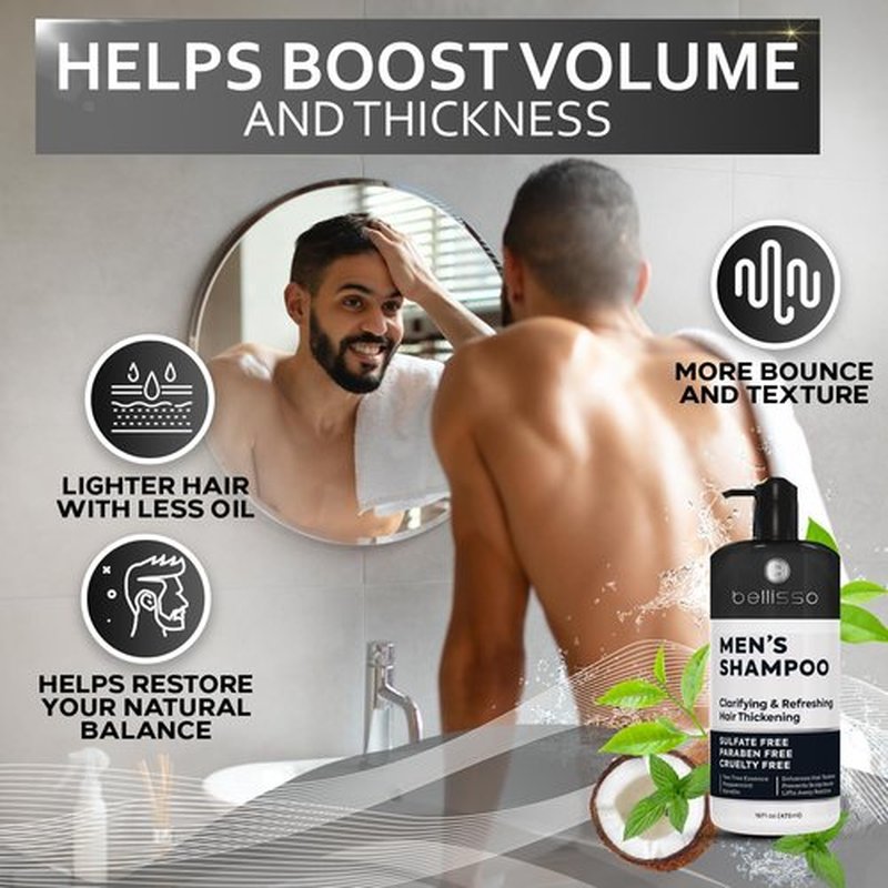 Skiennix Men's Shampoo - Tea Tree Oil & Peppermint - Sulfate & Paraben Free | Clarifying & Refreshing Formula for Oily Hair