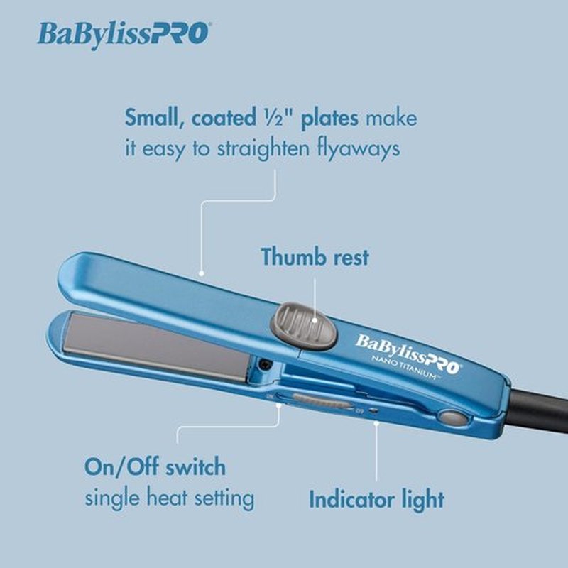 BaBylissPRO Nano Titanium Mini Flat Iron - 0.5" Hair Straightener for All Hair Types | Ideal for Travel