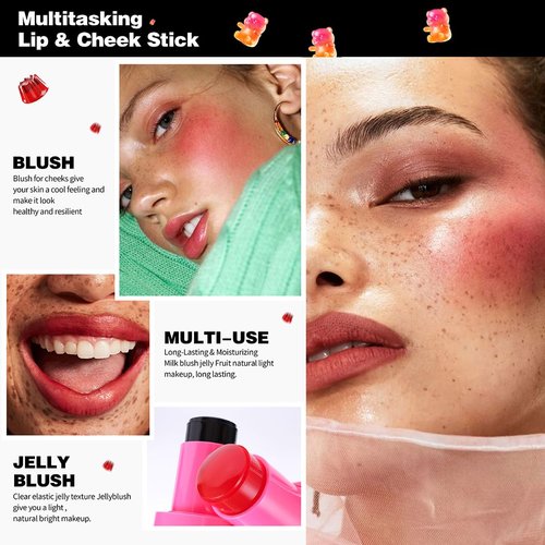 Multi-Use Water Jelly Tint Stick Sheer Lip & Cheek Stain Finish, 3-In-1 Cheek Blush & Eyeshadow & Lip Tinted Long-Lasting Moisture - 1,000+ Swipes Per Stick (# 03, 0.32oz)