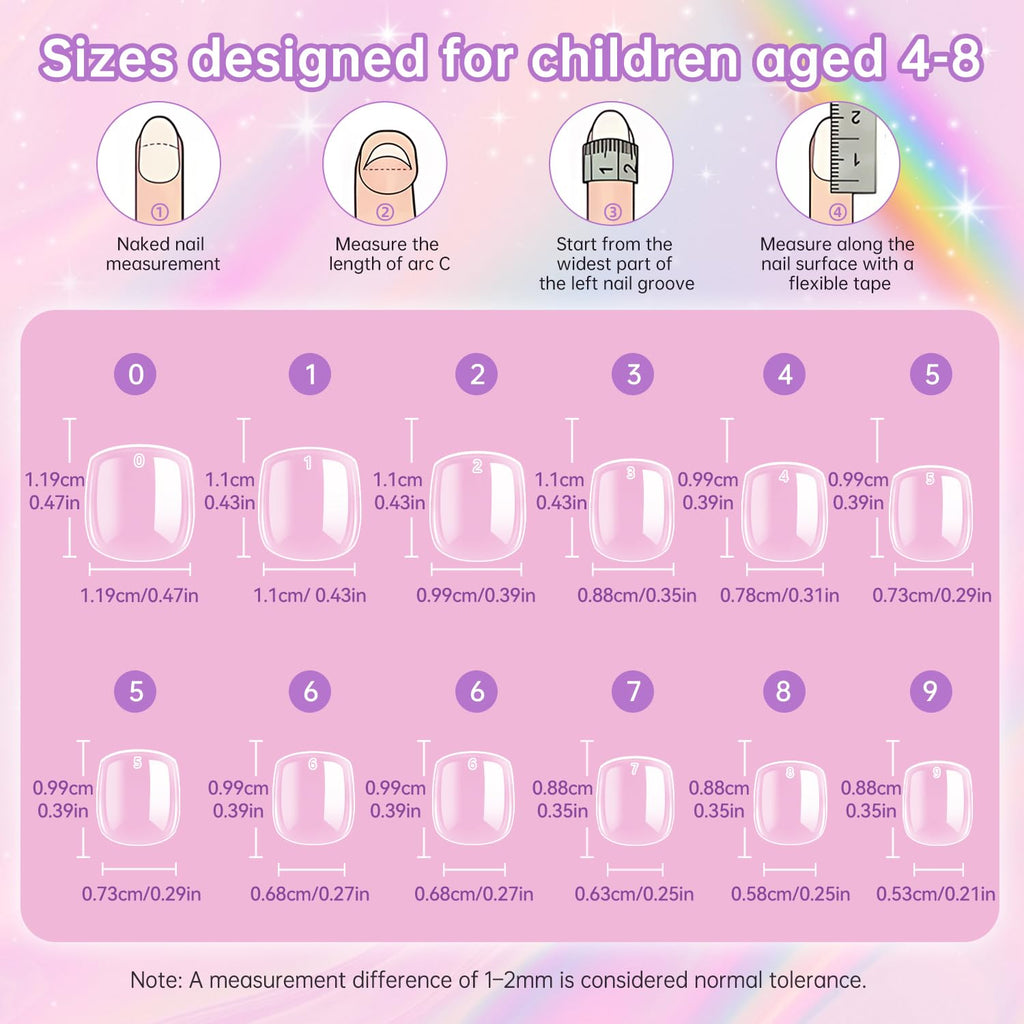 krofaue Short Suqare Kids False Nails - Full Cover Press on Nails for Girls