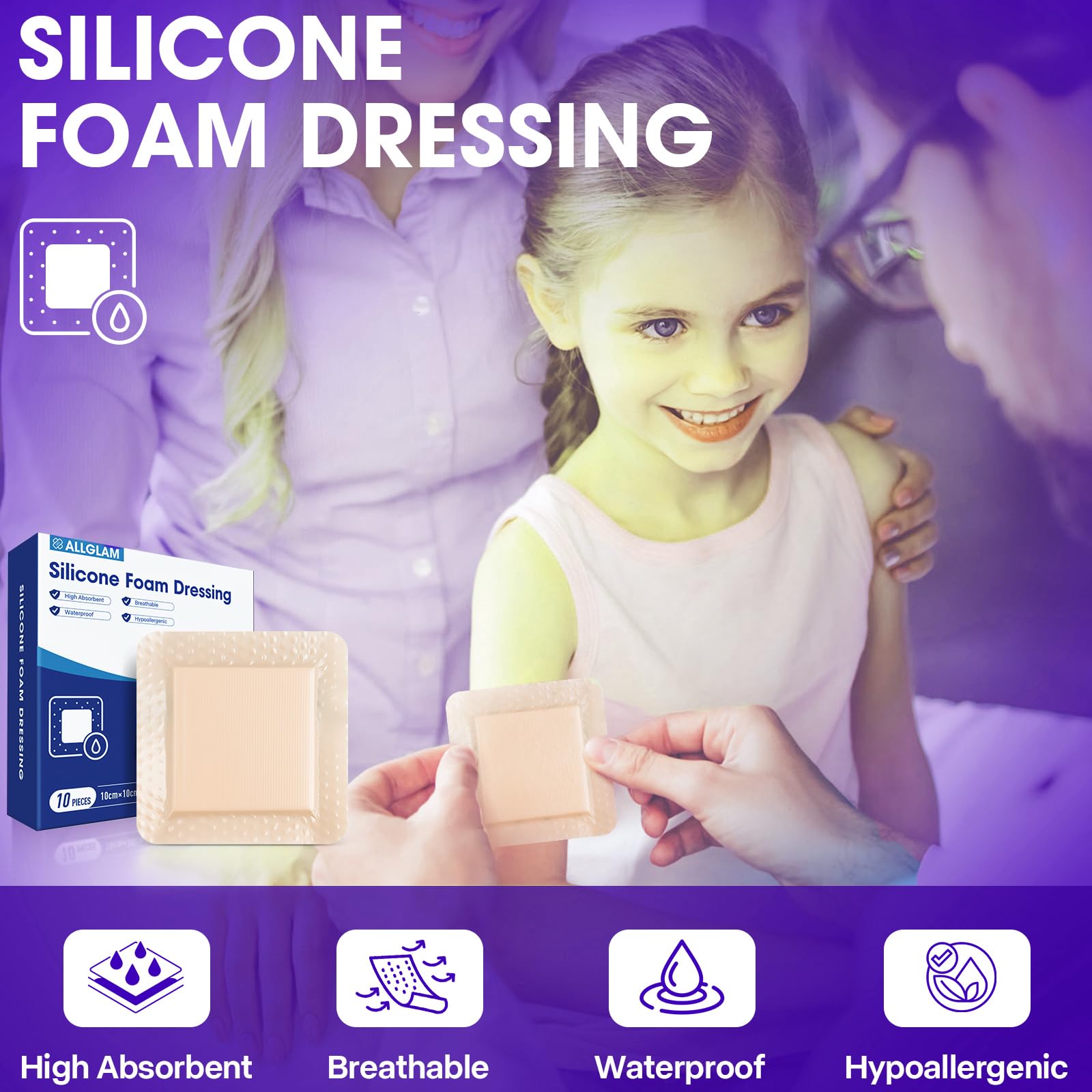 LXIANGN Silicone Foam Dressing 4"x4",Bed Sore Bandages Dressing