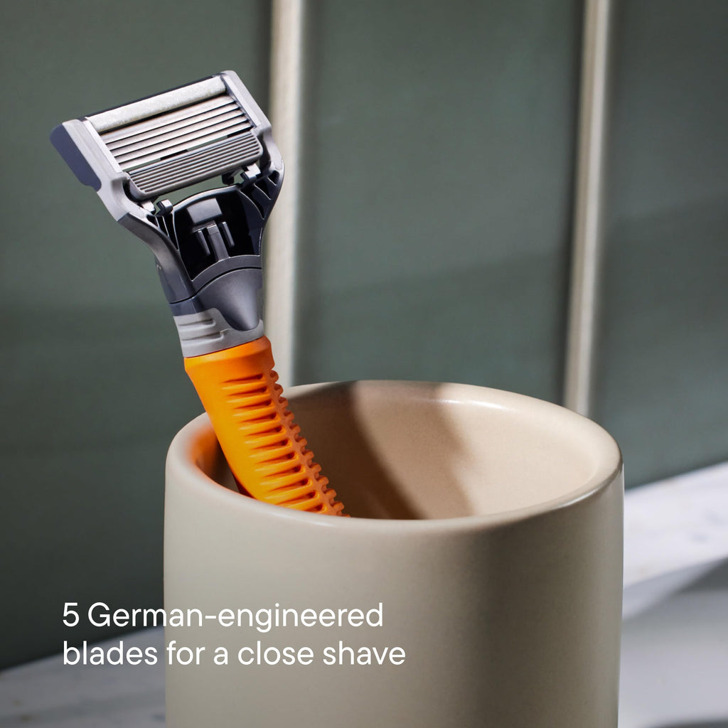 Harry's Original Shaving Kit for Men - Razor Handle, 3 Razor Blade Refills, Foaming Shave Gel, and Travel Blade Cover - German Engineered - Ember