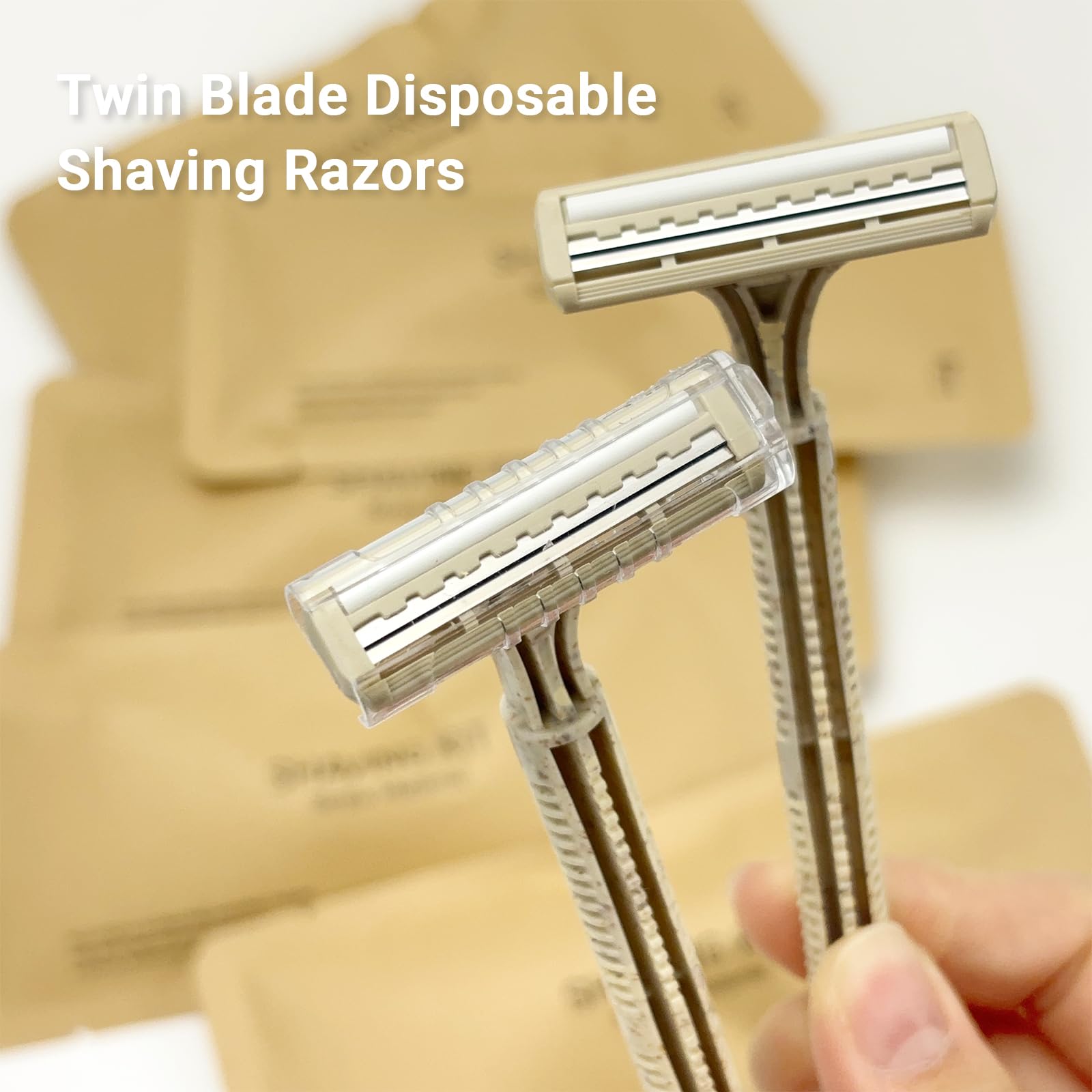Disposable Shave Kit for Men &Women - Wheat Straw Razors and Cream Bulk, Individually Wrapped Portable Toiletries Amenities for Hotel, Airbnb, Homeless, Shelter, Charity, Camping and Travel