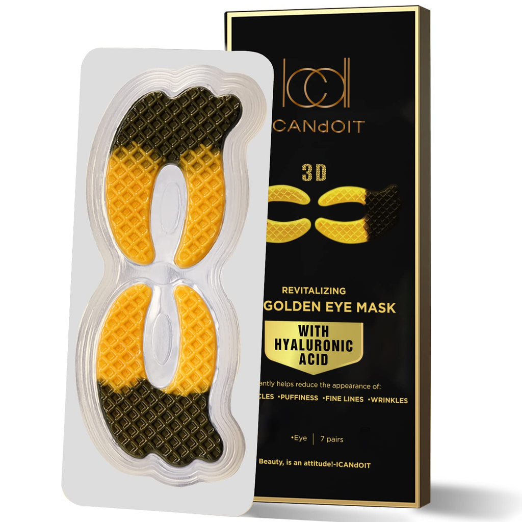 ICANdOIT 24K Gold Eye Mask For Dark Circles&Puffiness,Anti-Aging,Anti-Wrinkle With Hyaluronic Acid and Collagen,Eye Zone Care Eye Patches for All Skin Types,7Pairs/box