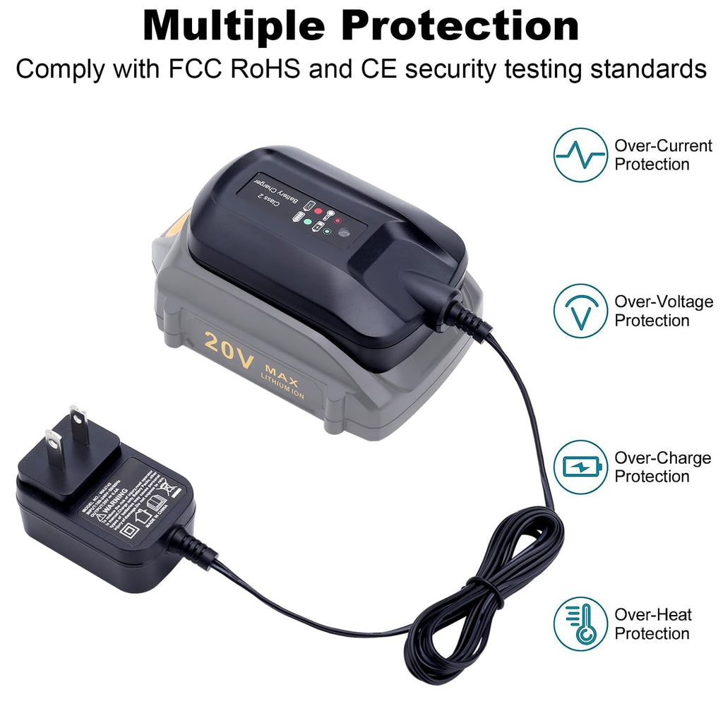 Replacement for Worx Battery 20V Charger WA3742, 20-Volt Battery Charger Compatible with Worx 20V Battery WA3525 WA3520 WA3578 Charger