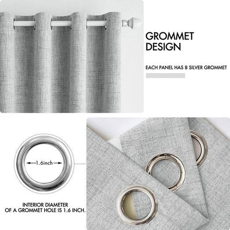MIULEE Linen Curtains - 100% Blackout Thermal Insulated Drapes | Glacier Gray, 52 x 45 Inch (2 Panels)
