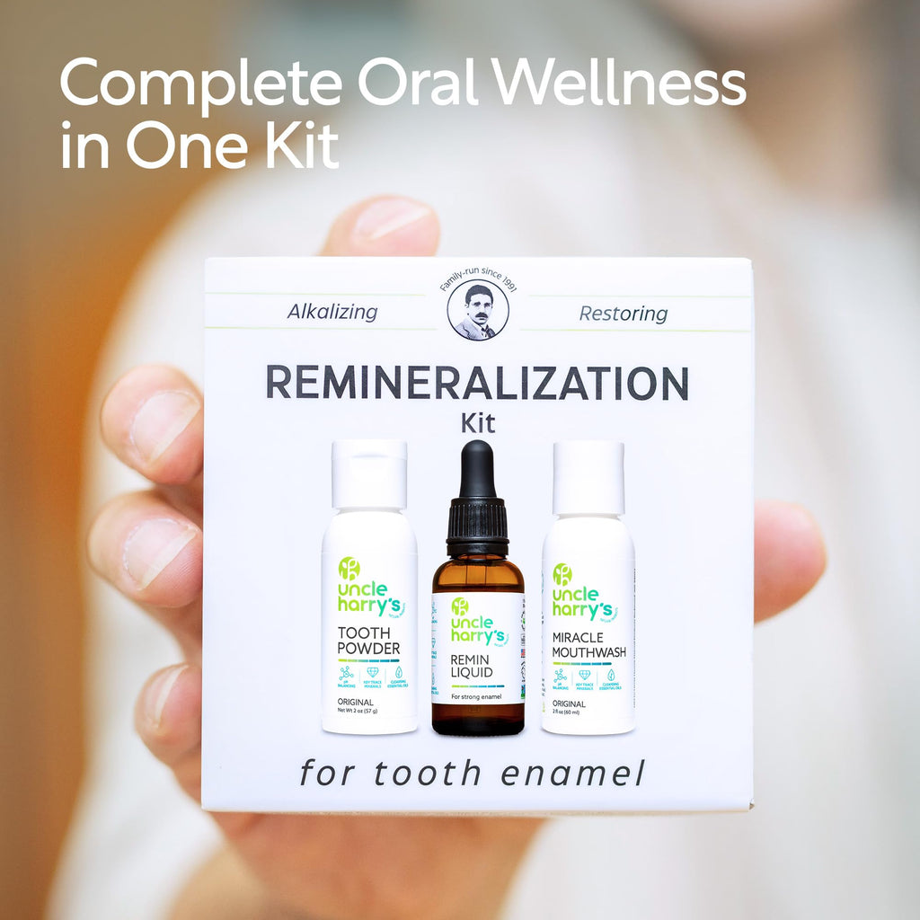 Uncle Harry's Natural Remineralization Kit for Tooth Enamel & Mineral - 3 Products Strengthen Weak Enamel & Correct Oral Care Issues (1 kit)