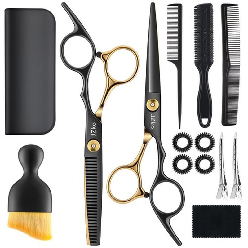 Hair Cutting Scissors Shears Kit, 6.7”Barber Shears, Professional Thinning Shears for Hair Cutting & Haircut Scissors for Barber/Salon/Home/Men/Women/Kids/Adults Shear Sets (Black)