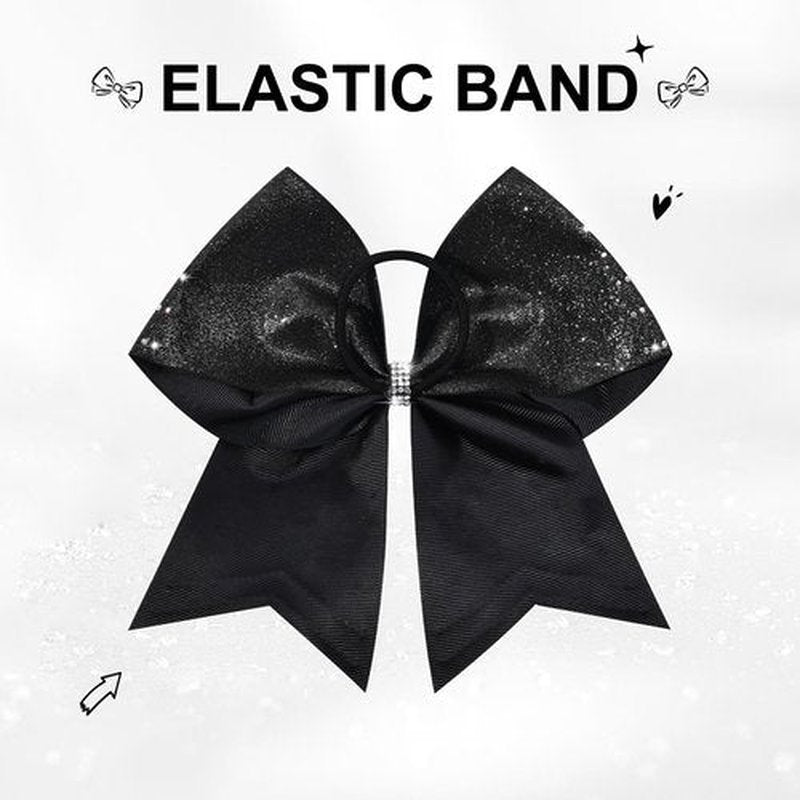 DEEKA 8PCS Black Stripes Glitter Cheer Bows with Iridescent Rhinestones Large 8" Competition Bow Cheer Hair Bows Elastic Band Ponytail Holder for Cheerleader Girls Softball Football Sports (Black)