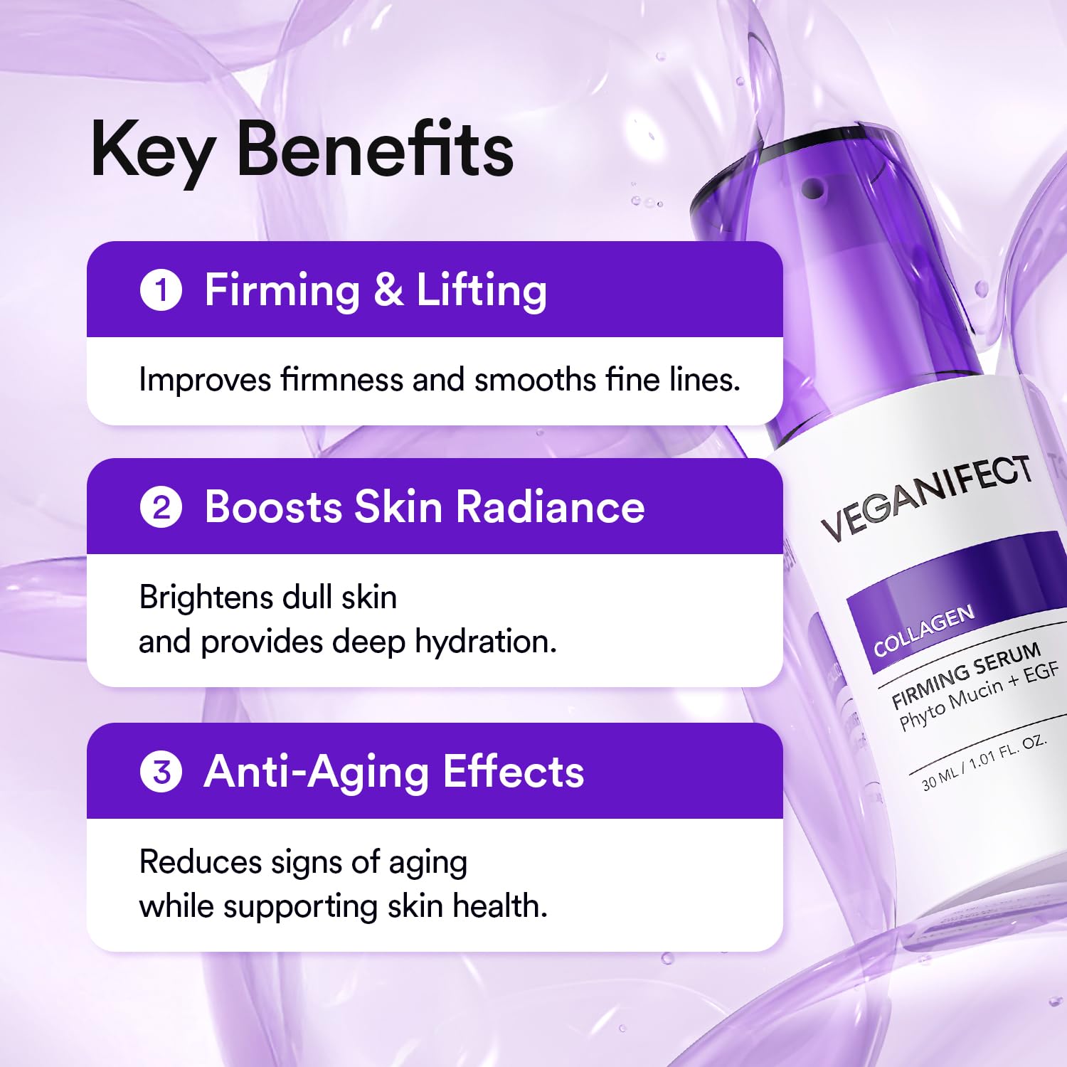 VEGANIFECT NMN Collagen Serum | Elasticity & Firm-Looking Booster with Peptides & Centella Asiatica & Hyaluronic Acid | Skin Resilience & Fine Line Care | Korean Skincare, 1.01 fl.oz