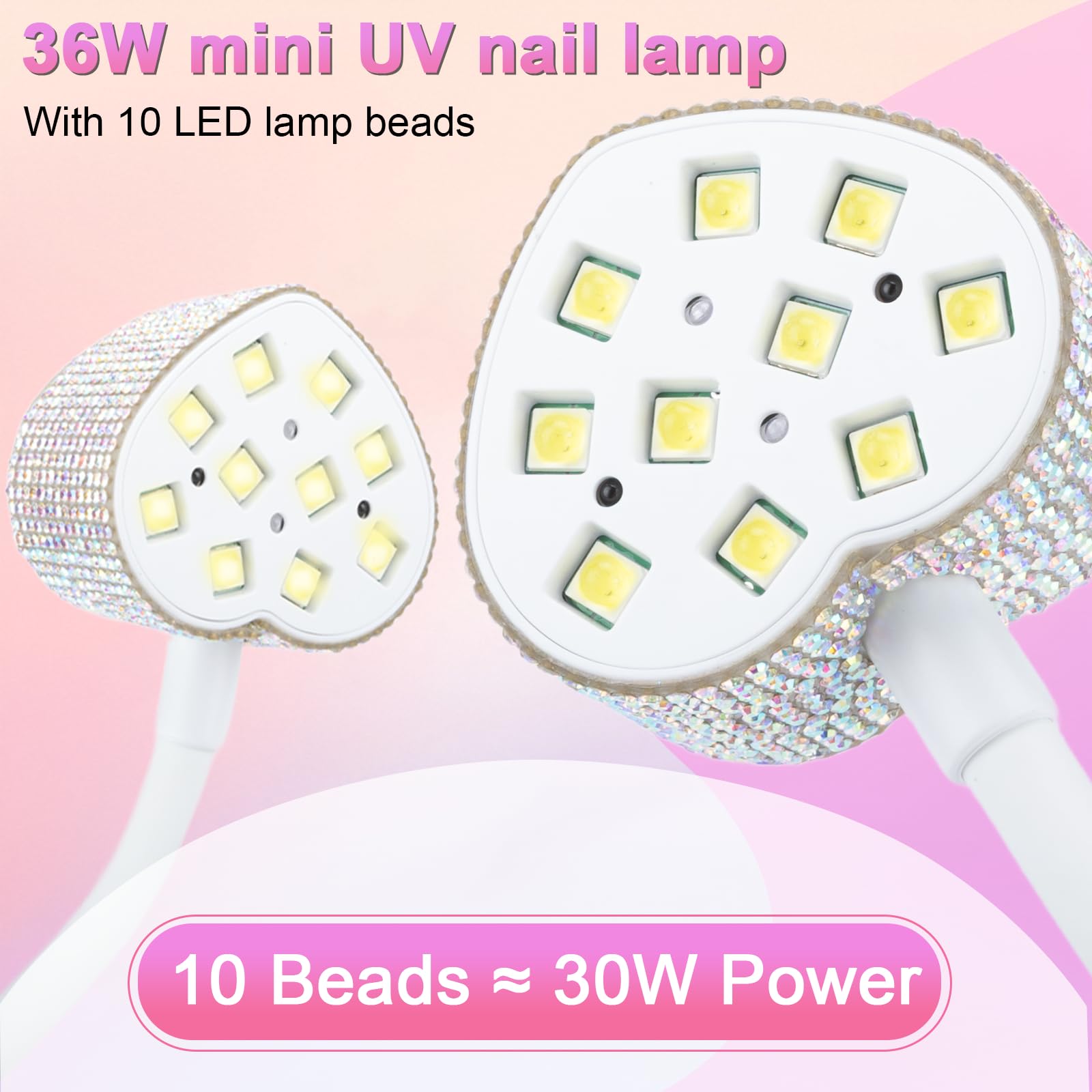 UV Nail Lamp,30W Rechargeable Gel Lamp Mini Cordless UV Light with 2 Timers & Auto Sensor,LED Fast Curing Goosenecks Gel Nail Polish Lamp for Home DIY Manicure (Silver Diamond)