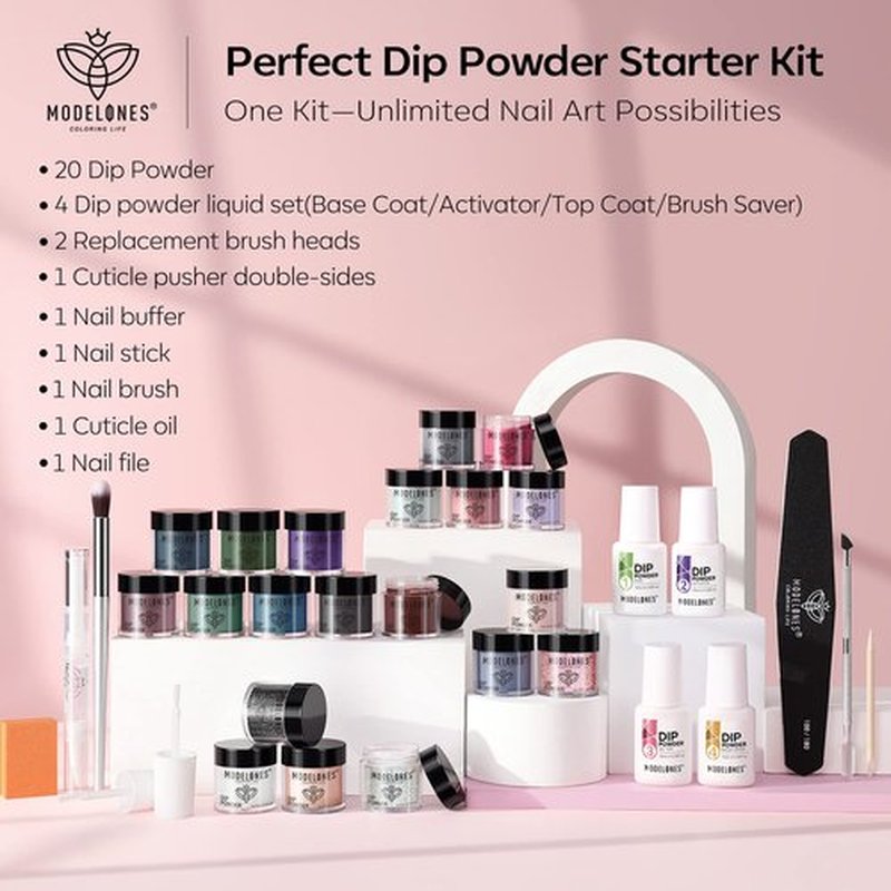 Modelones Dip Powder Nail Kit Starter, 20 Colors Dipping Powder Liquid Set Base&Top Activator for French Nail Art Salon DIY Kit