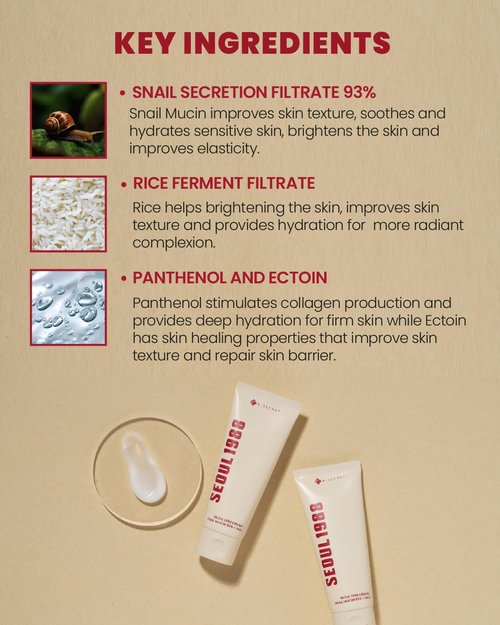 K-SECRET SEOUL 1988 Snail Mucin 93% Cream – Concentrated Yet Lightweight Formula Infused with 93% Snail Mucin | Non-Sticky & Fast-Absorption Facial Cream | Korean Skincare, 100ml / 3.38 fl oz