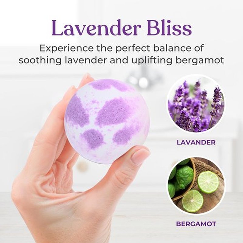 Lavender Bath Bombs by [Brand Name] - Mega Foaming & Moisturizing with Shea Butter | Stress Relief Gift Set - 3 x 100g