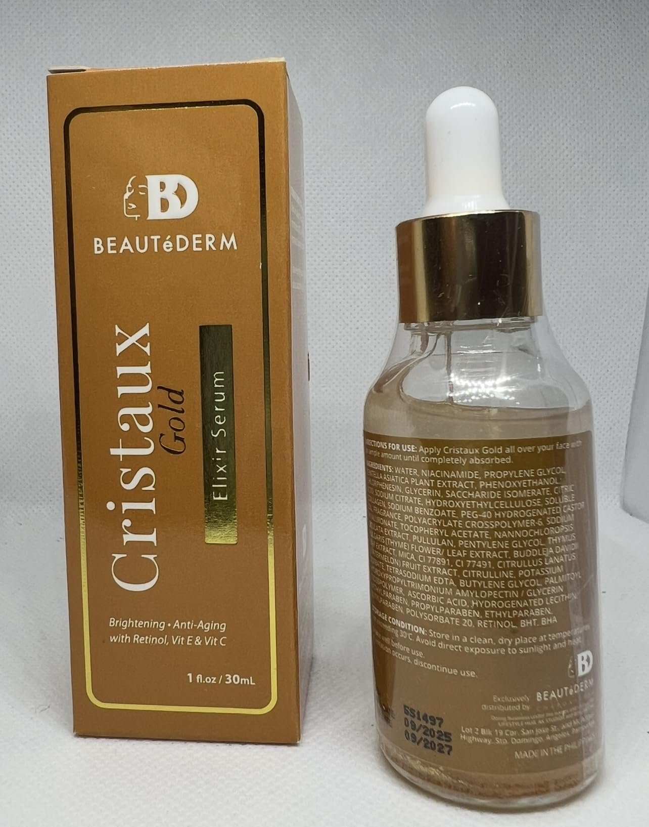 BEAUTéDERM Cristaux Gold Brightening Anti-Aging Serum, 1 fl oz, with Retinol and Vitamins E & C