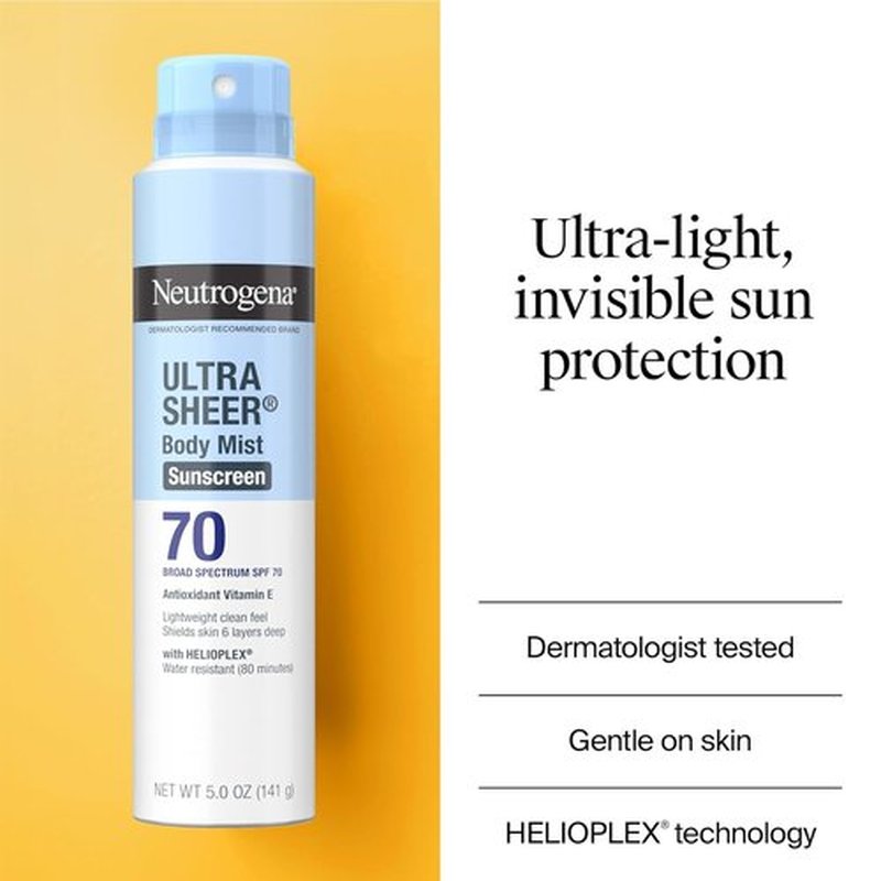 Neutrogena Ultra Sheer Sunscreen Spray - Broad Spectrum SPF 70, Lightweight & Water Resistant, 5 oz, Pack of 3