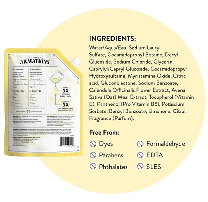 J.R. Watkins Gel Hand Soap Refill, Moisturizing Hand Wash, Formulated with Plant-Based Cleansers, Alcohol-Free, Cruelty-Free, Lemon, 34 Fl Oz, 2 Pack